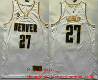 Men's Denver Nuggets #27 Jamal Murray White Gold 6 Patch Icon Sponsor Swingman Jersey