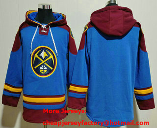 Men's Denver Nuggets Blank Blue Ageless Must Have Lace Up Pullover Hoodie