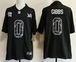 Men's Detroit Lions #0 Jahmyr Gibbs Limited Black FUSE 2026 Salute To Service Jersey