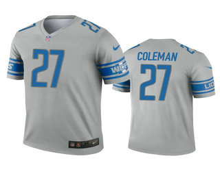 Men's Detroit Lions #27 Justin Coleman Gray Inverted Legend Jersey