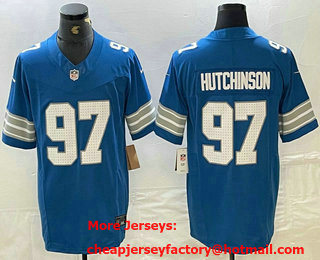 Men's Detroit Lions #97 Aidan Hutchinson Limited Blue 2024 FUSE Vapor Jersey