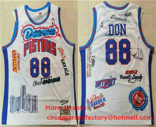 Men's Detroit Piston #88 Don Big Sean X Limited Edition White Throwback Jersey