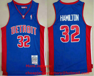 Men's Detroit Pistons #32 Richard Hamilton 2003-04 Blue Hardwood Classics Soul Swingman Throwback Jersey