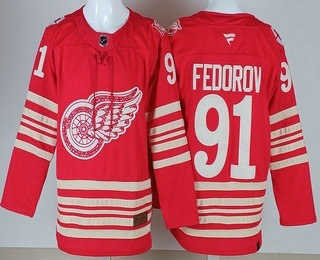 Men's Detroit Red Wings #91 Sergei Fedorov Red Centennial Authentic Jersey