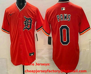 Men's Detroit Tigers #0 Paws Orange Stadium Jersey