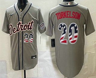 Men's Detroit Tigers #20 Spencer Torkelson Grey 2026 USA 250 Fourth of July Stitched Jersey