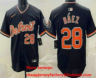 Men's Detroit Tigers #28 Javier Baez Navy Stadium Jersey