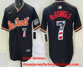 Men's Detroit Tigers #7 Kevin McGonigle Black 2026 USA 250 Fourth of July Stitched Jersey