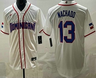 Men's Dominican #13 Manny Machado White 2026 World Baseball Classic Cool Base Jersey