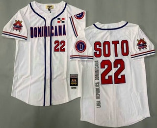 Men's Dominican #22 Juan Soto White Baseball Stitched Jersey