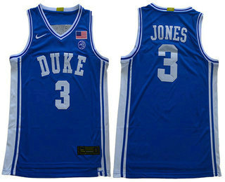 Men's Duke Blue Devils #3 Tre Jones 2019 Blue College Basketball Swingman Stitched Nike Jersey