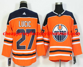 Men's Edmonton Oilers #27 Milan Lucic Orange Home 2017-2018 Hockey Stitched NHL Jersey