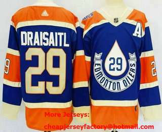 Men's Edmonton Oilers #29 Leon Draisaitl Blue 2023 Heritage Classic Authentic Jersey