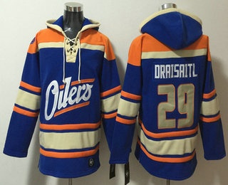 Men's Edmonton Oilers #29 Leon Draisaitl Blue Lace Up Pullover Hoodie