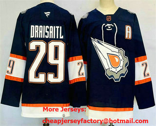 Men's Edmonton Oilers #29 Leon Draisaitl Navy 2024 With A Patch Reverse Retro Stitched Jersey