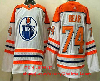 Men's Edmonton Oilers #74 Ethan Bear White 2021 Reverse Retro Stitched NHL Jersey