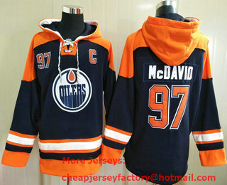 Men's Edmonton Oilers #97 Connor McDavid Navy Blue Ageless Must Have Lace Up Pullover Hoodie
