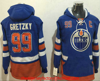 Men's Edmonton Oilers #99 Wayne Gretzky NEW Royal Blue Stitched NHL Old Tim Hockey Hoodie