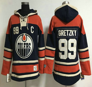 Men's Edmonton Oilers #99 Wayne Gretzky Old Time Hockey Navy Blue Hoodie