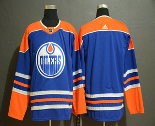 Men's Edmonton Oilers Blank Royal Blue With Orange Home 2019 Hockey Adidas Stitched NHL Jersey