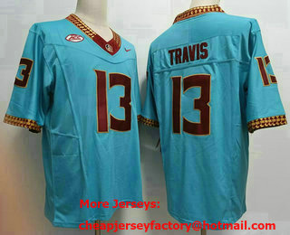 Men's FSU Florida State Seminoles #13 Jordan Travis Blue FUSE College Stitched Jersey