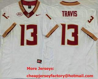 Men's FSU Florida State Seminoles #13 Jordan Travis White FUSE College Stitched Jersey