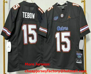 Men's Florida Gators #15 Tim Tebow Black 2025 FUSE College Stitched Jersey
