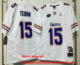 Men's Florida Gators #15 Tim Tebow White 2025 FUSE College Stitched Jersey