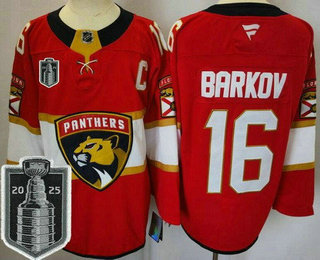 Men's Florida Panthers #16 Aleksander Barkov Red 2025 Stanley Cup Final Authentic Jersey
