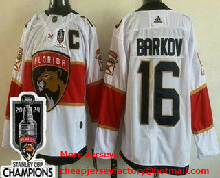 Men's Florida Panthers #16 Aleksander Barkov White 2024 Stanley Cup Champions Authentic Jersey