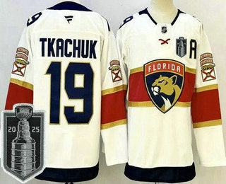 Men's Florida Panthers #19 Matthew Tkachuk White 2025 Stanley Cup Final Authentic Jersey