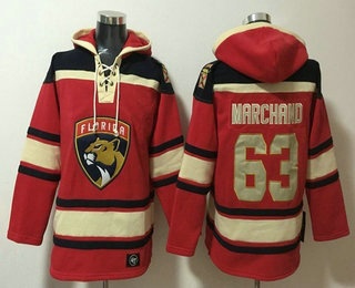 Men's Florida Panthers #63 Brad Marchand Red Lace Up Pullover Hoodie