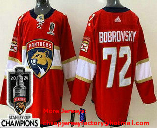 Men's Florida Panthers #72 Sergei Bobrovsky Red 2024 Stanley Cup Champions Authentic Jersey