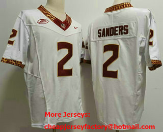 Men's Florida State Seminoles #2 Deion Sanders White FUSE College Stitched Jersey