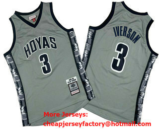 Men's Georgetown Hoyas #3 Allen Iverson Grey 1995-96 Hardwood Classics Throwback Jersey