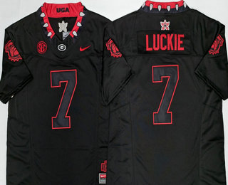Men's Georgia Bulldogs #7 Lawson Luckie Limited Black Stranger Things Stuck In The Upside Down Football Jersey