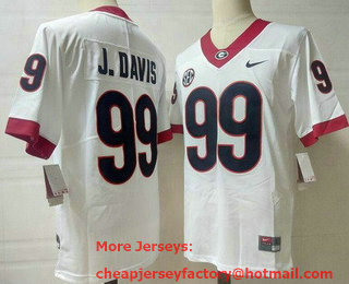 Men's Georgia Bulldogs #99 Jordan Davis White College Football Jersey