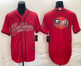 Men's Georgia Bulldogs Red Team Big Logo With Patch Cool Base Stitched Baseball Jersey