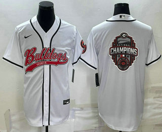 Men's Georgia Bulldogs White Champions Big Logo With Patch Cool Base Stitched Baseball Jersey