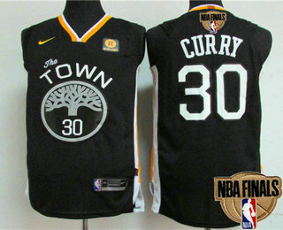 Men's Golden State Warriors #30 Stephen Curry Black 2018 The NBA Finals Patch Nike Swingman Jersey