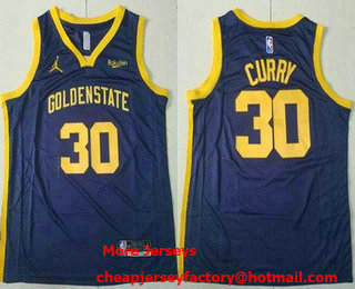 Men's Golden State Warriors #30 Stephen Curry Navy Statement Icon Sponsor Swingman Jersey