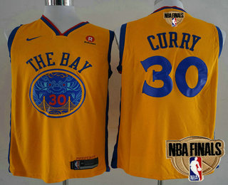 Men's Golden State Warriors #30 Stephen Curry Yellow City Edition 2018 The NBA Finals Patch Nike Swingman Jersey