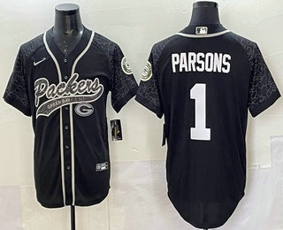 Men's Green Bay Packers #1 Micah Parsons Black Reflective Limited Stitched Football Jersey