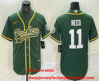 Men's Green Bay Packers #11 Jayden Reed Green With Patch Cool Base Stitched Baseball Jersey