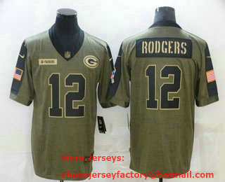 Men's Green Bay Packers #12 Aaron Rodgers 2021 Olive Salute To Service Limited Stitched Jersey