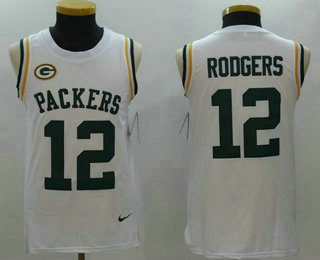 Men's Green Bay Packers #12 Aaron Rodgers White Color Rush 2017 Vest Stitched NFL Nike Tank Top Jersey