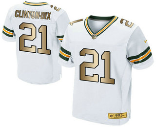 Men's Green Bay Packers #21 Ha Ha Clinton-Dix White With Gold Stitched NFL Nike Elite Jersey