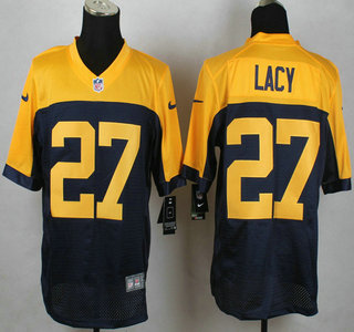 Men's Green Bay Packers #27 Eddie Lacy Navy Blue With Gold NFL Nike Elite Jersey