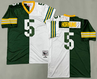 Men's Green Bay Packers #5 Paul Hornung Green White Split 1961 Throwback Jersey