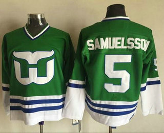 Men's Hartford Whalers #5 Ulf Samuelsson Green CCM Throwback Jersey